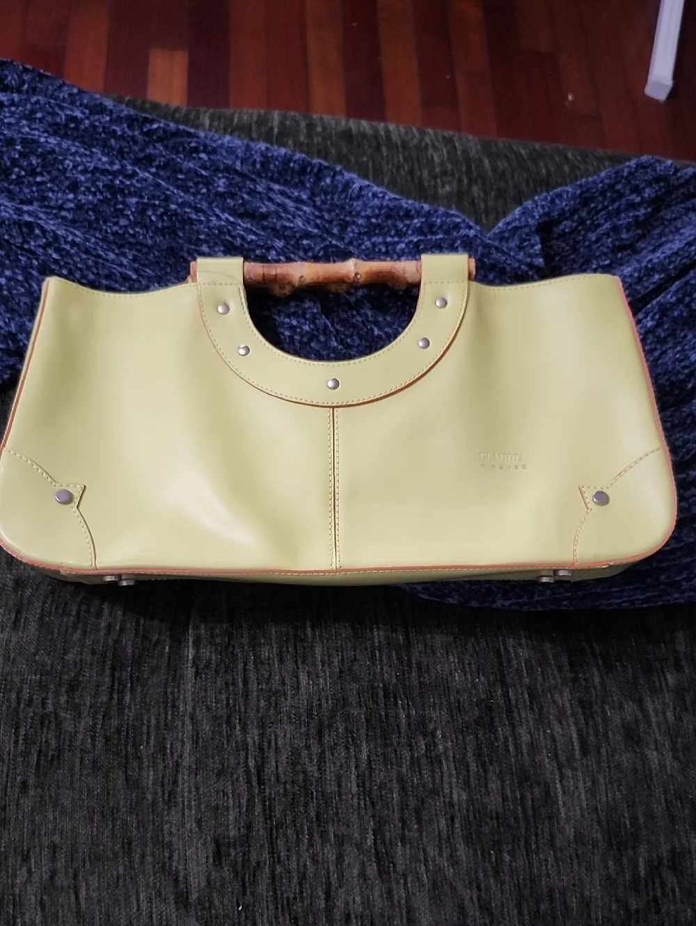 Claudia Firenze Yellow Bamboo-Handle Shoulder Bag Made In Italy Leather Euc